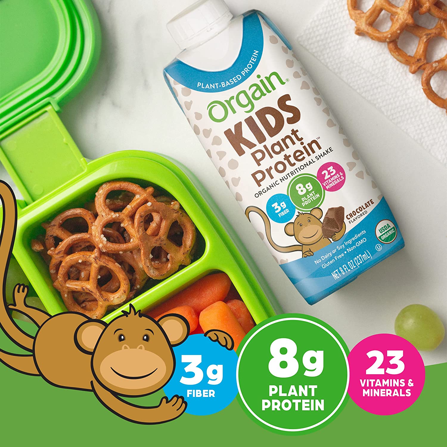 Orgain Organic Kids Vegan Protein Nutritional Shakes, Chocolate - 8g of Protein, Contains Fiber and 23 Vitamins and Minerals, Plant Based, No Gluten or Soy, Non-GMO, 8 Fl Oz (Pack of 12) - Image 3